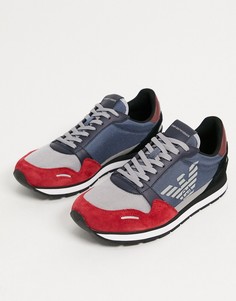 Красно-синие кроссовки для бега в стиле колор блок с орлом Emporio Armani-Мульти