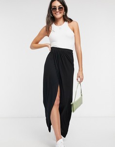 Черная трикотажная юбка макси с запахом ASOS DESIGN-Черный