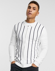 Белый джемпер в полоску на молнии Topman