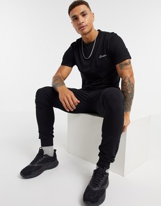 Черная футболка узкого кроя с логотипом River Island-Черный