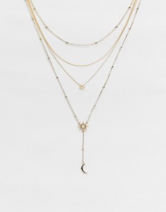 Золотистое ожерелье в несколько рядов с искусственным опалом ASOS DESIGN-Золотой