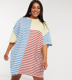 Свободное платье-футболка в полоску ASOS DESIGN Curve-Белый
