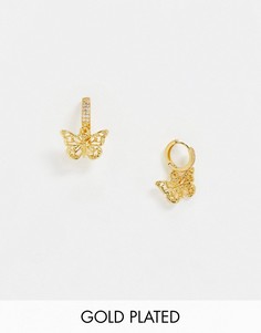 Серьги-кольца с позолотой 14 карат и подвеской-бабочкой ASOS DESIGN