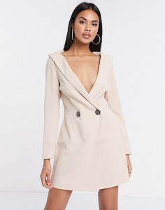 Светло-бежевое платье-блейзер с открытыми плечами Missguided Peace + Love-Светло-бежевый