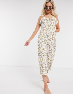 Желтый комбинезон на бретельках с цветочным принтом ASOS DESIGN-Мульти