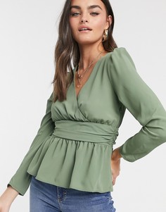 Лонгслив хаки с запахом ASOS DESIGN-Зеленый