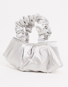 Серебристый клатч с присборенной ручкой ASOS DESIGN-Серебряный