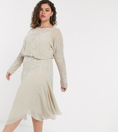 Платье миди с длинными рукавами и декоративной отделкой ASOS DESIGN Curve-Мульти