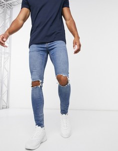 Синие джинсы в винтажном стиле с рваной отделкой ASOS DESIGN Cone Mill Denim-Синий