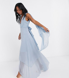 Многослойное платье макси с поясом ASOS DESIGN Petite-Синий