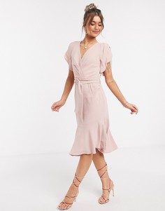 Пудрово-розовое платье с асимметричной юбкой и пышными рукавами Forever New-Розовый