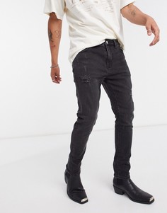 Черные укороченные джинсы скинни со рваной отделкой ASOS DESIGN-Черный