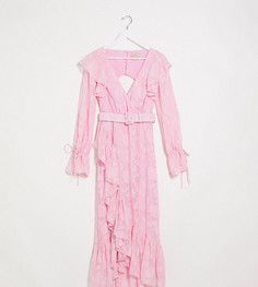 Розовое платье макси с запахом и узором Dark Pink-Розовый