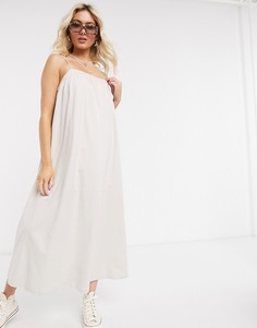 Бежевое свободное платье миди на бретелях ASOS DESIGN-Бежевый