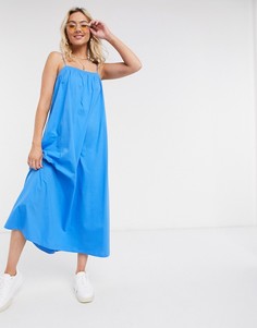 Синее свободное платье миди на бретелях ASOS DESIGN-Синий