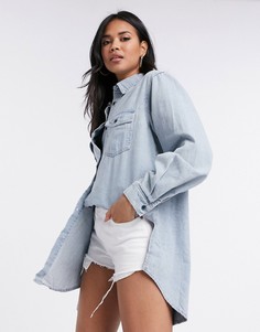 Джинсовая рубашка бойфренда в стиле oversized синего цвета Missguided-Синий