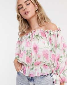 Свободная блузка с цветочным принтом Topshop-Розовый