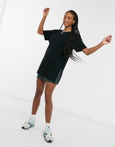 Черная фактурная футболка с разрезами по бокам ASOS DESIGN-Черный