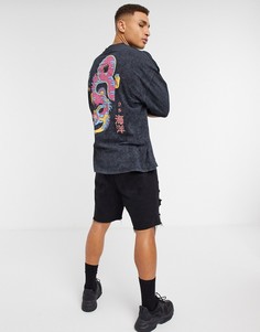 Длинная свободная футболка с принтом дракона на спине ASOS DESIGN-Черный
