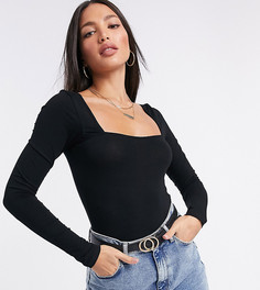 Черное боди с длинными рукавами и квадратным вырезом ASOS DESIGN Tall-Черный