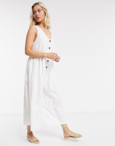 Белый свободный комбинезон с пуговицами ASOS DESIGN