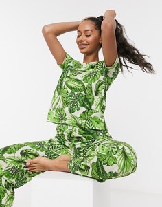 Зеленая пижамная футболка с пальмовым принтом от комплекта ASOS DESIGN-Мульти
