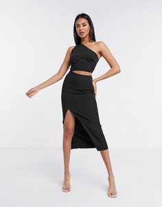Черное платье мидакси на одно плечо с вырезом Missguided-Черный