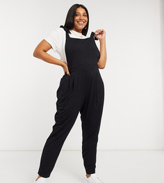 Черный трикотажный комбинезон с бретельками на завязках ASOS DESIGN curve