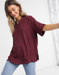 Бордовая футболка в рубчик Monki-Красный