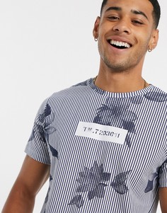 Футболка в полоску с цветочным принтом Jack & Jones-Синий