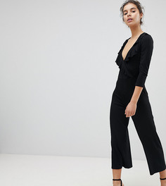 Комбинезон с запахом и оборками Miss Selfridge-Черный