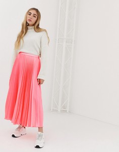 Плиссированная юбка миди из атласа ASOS DESIGN-Розовый
