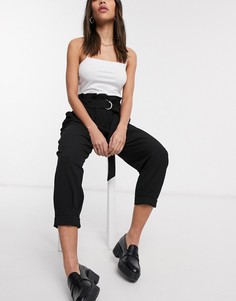 Черные свободные брюки с поясом Bershka-Черный
