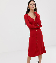 Платье миди в рубчик на пуговицах ASOS DESIGN Petite-Оранжевый