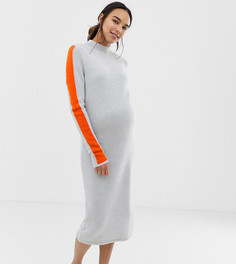 Платье миди с высоким воротником и контрастной отделкой ASOS DESIGN Maternity-Серый