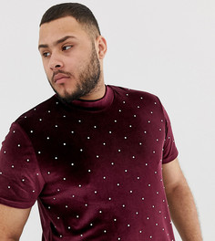 Длинная велюровая футболка с высоким воротом и стразами ASOS DESIGN Plus-Красный