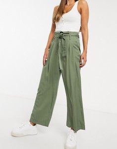 Кремовые широкие брюки с завышенной талией и поясом Y.A.S.-Зеленый