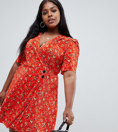 Плиссированное платье мини с цветочным принтом и пуговицами ASOS DESIGN Curve-Мульти