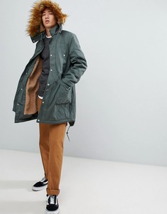 Парка цвета хаки с подкладкой и отделкой из искуcственного меха ASOS-Зеленый