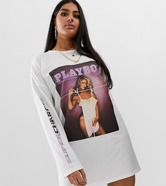 Белое платье-футболка с принтом журнала "Playboy" Missguided Plus-Черный