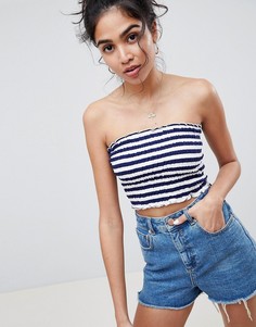 Укороченный топ-бандо в полоску со сборками ASOS DESIGN-Мульти