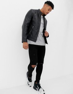 Черная кожаная байкерская куртка ASOS DESIGN-Черный
