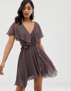 Платье мини с кейпом и асимметричным краем ASOS DESIGN-Фиолетовый