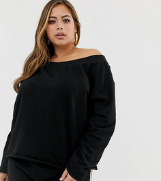 Черный свитшот с открытыми плечами и необработанными краями ASOS DESIGN Curve