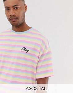 Oversize-футболка в полоску из органического хлопка с вышивкой ASOS DESIGN Tall-Мульти