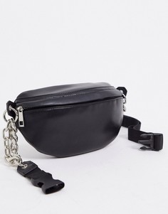 Черная сумка-кошелек на пояс из полиуретана с цепочкой ASOS DESIGN-Черный