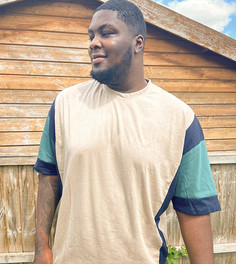 Бежевая удлиненная oversized-футболка колор блок с рукавами до локтя ASOS DESIGN Plus-Бежевый
