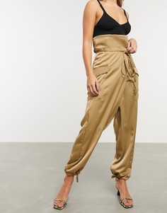 Коричневые брюки в стиле милитари Simonett-Бежевый