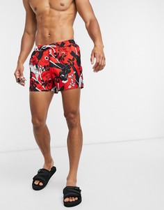 Красные короткие шорты для плавания с цветочным принтом ASOS DESIGN-Красный