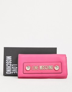 Большой розовый кошелек с цепочкой Love Moschino